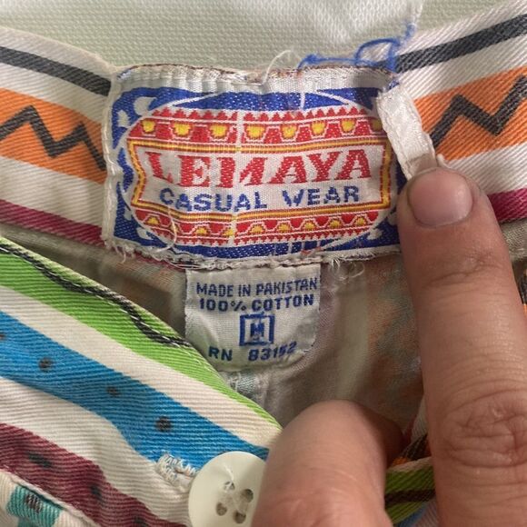 Vintage High Rise Button Fly Striped Cotton Shorts - Picture 3 of 4